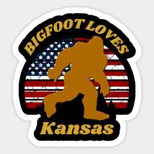 Bigfoot loves America and Kansas too Sticker